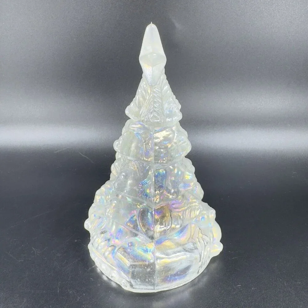 Vintage 1980s White Iridescent Glass Christmas Tree Hollow‎ Figurine Decor VTG
